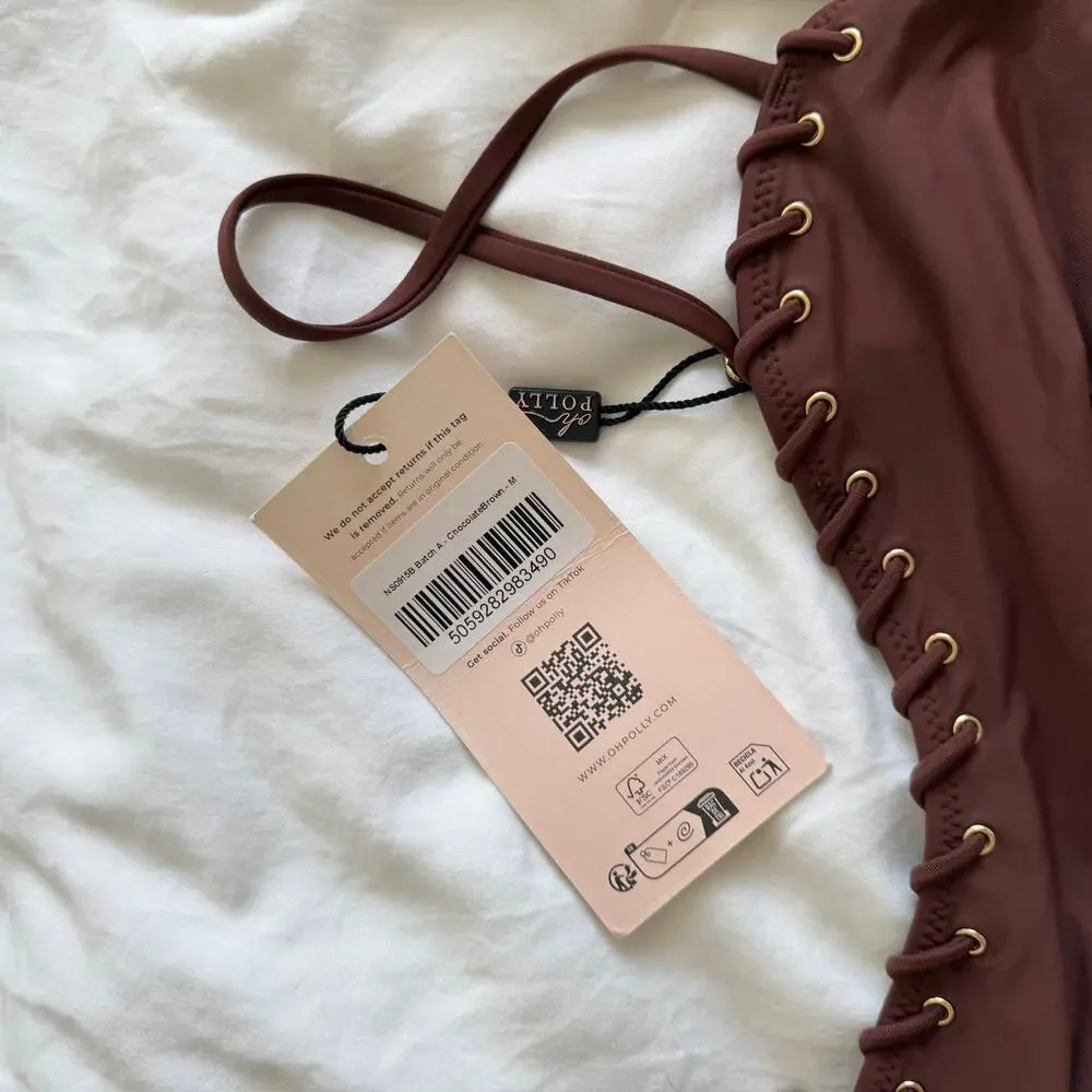 NWT Oh Polly Pasyon Bandeau Bikini Top in Chocolate Brown Size M - Picture 3 of 4